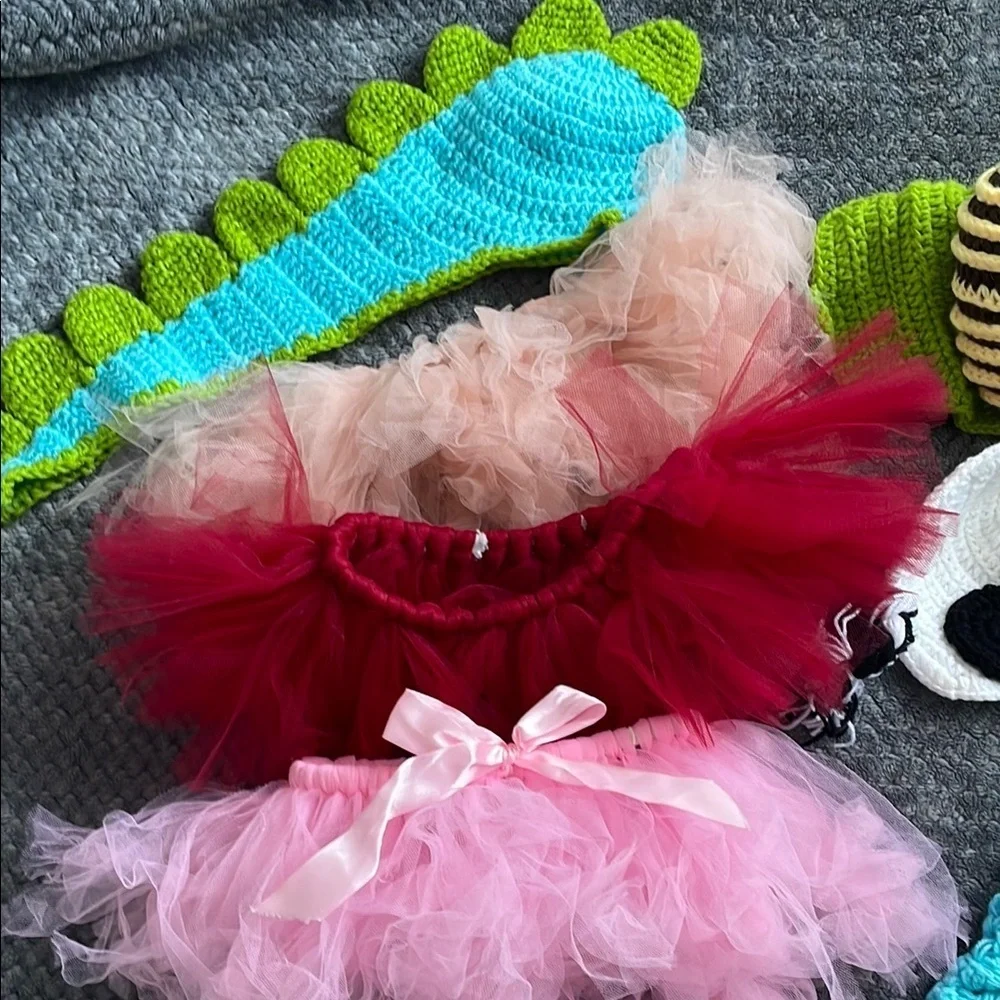 Newborn baby photoshoot props Colorful Crochet Baby Set with Tutu
